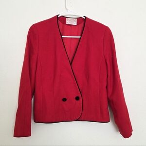 Pendleton Virgin Wool Red Blazer with Black Trim Size 8petites USA Made